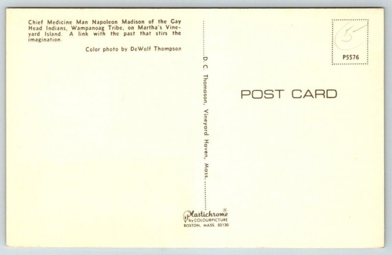 Native American Chief of the Gay Head Indians Wampanoag Tribe  Mass.  Postcard