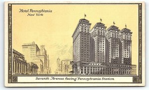 1930s NEW YORK HOTEL PENNSYLVANIA 7th AVE PENN STATION ARTIST POSTCARD P2075