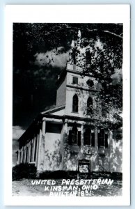 RPPC KINSMAN, Ohio OH ~ UNITED PRESBYTERIAN CHURCH Built 1831~ c1950s Postcard