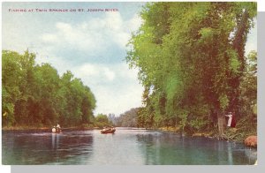 Twin Springs, Michigan/MI Postcard, Fishing On St. Joseph River