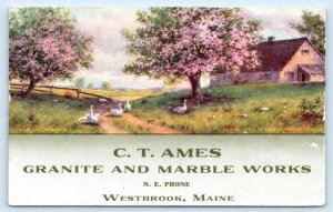 WESTBROOK, Maine ME~ Advertising C.T. AMES GRANITE & MARBLE WORKS 1910s Postcard