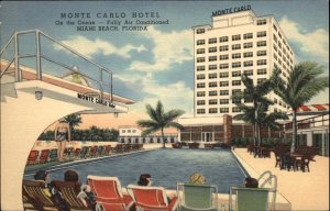 Miami Beach Florida FL Monte Carlo Hotel Linen c1930s-40s Postcard