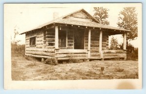 RPPC MARSHALL LAKE, WI? ~ Rustic LOG CABIN (Handlos House)  c1910s  Postcard