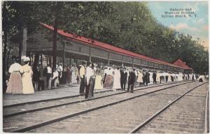 New York NY Postcard Old SYLVAN BEACH Ontario & Western DEPOT Station Crowd