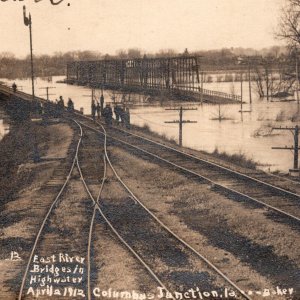 1912 RPPC East River Bridges Flood Columbus Junction Iowa James G Baker Photo