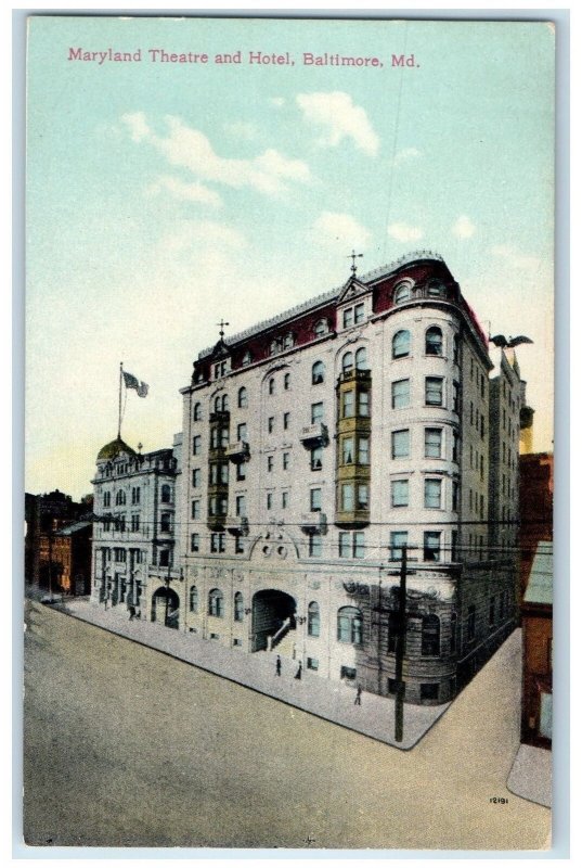 c1910's Maryland Theater & Hotel Restaurant Building Baltimore Maryland Postcard