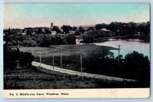 c1920's Birds Eye View Windom Minnesota MN Truss Bridge River Dirt Road Postcard