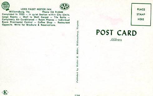 VA - Williamsburg. Lord Paget Motor Inn
