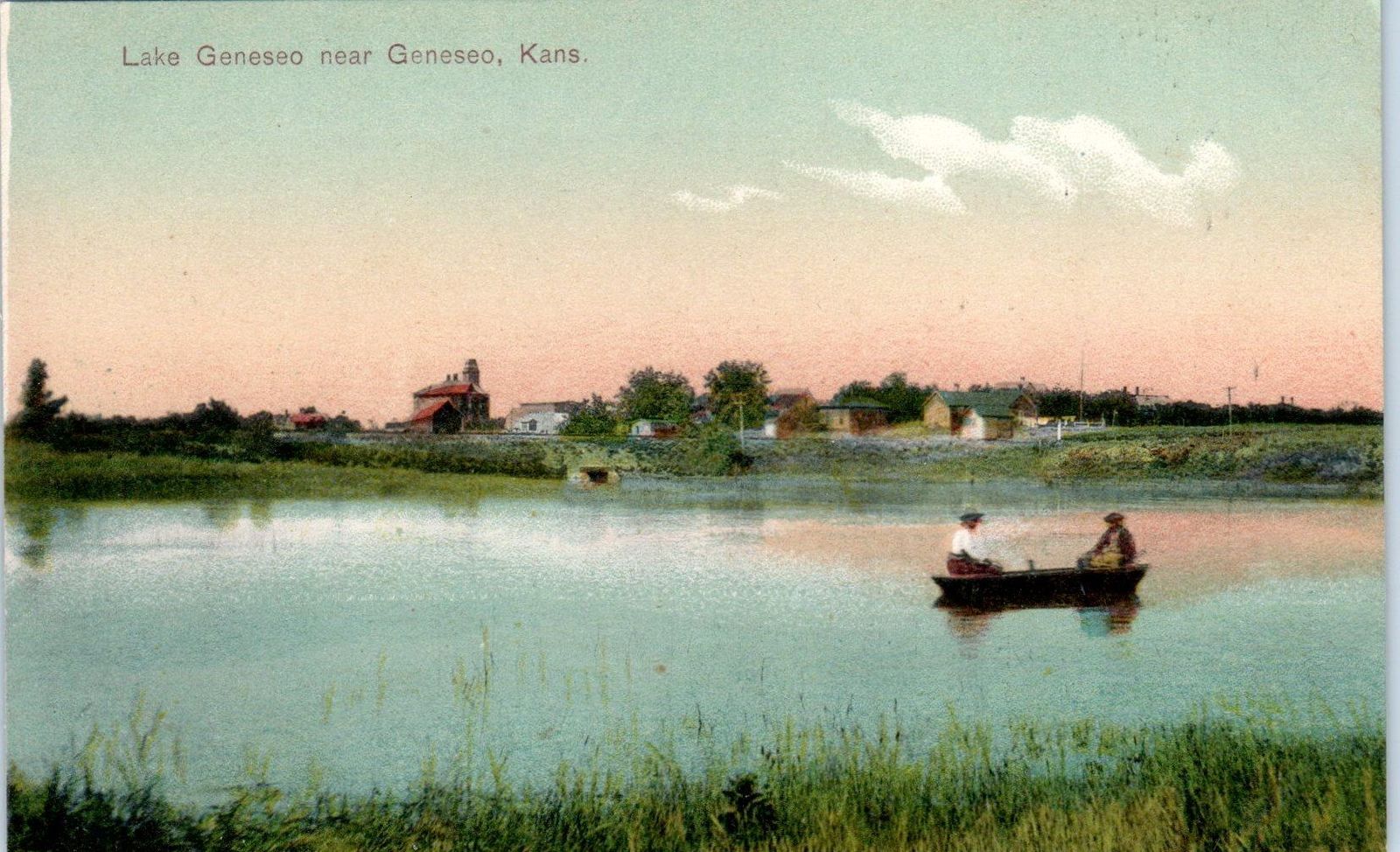 GENESEO, KS Kansas LAKE GENESEO & ROWBOAT c1910s PCK Postcard United