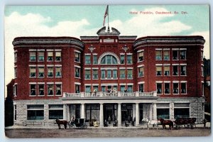 1910 Deadwood South Dakota SD Vintage Postcard Hotel Franklin Building View Flag