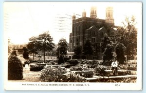 Rock Garden Us Naval School Bronx NY New York Real Photo RPPC Postcard (Z39)