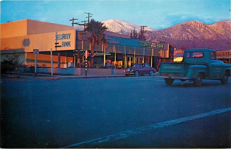 1950s Postcard; Yucaipa Blvd Yucaipa CA Security Bank San Bernardino Co Unposted