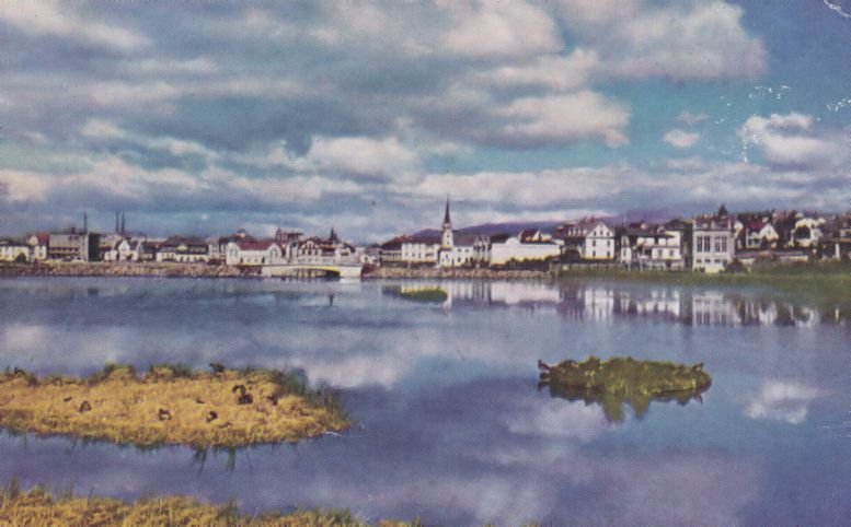 Reykjavik Island Reflections On Water Old WW2 War Iceland Postcard