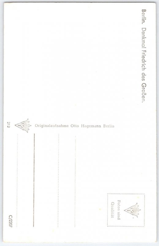Berlin Denkmal Friedrich des Großen Vintage Photo Postcard by Otto Hagemann