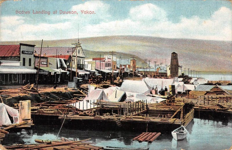 Scows Landing, Dawson, Yukon, Canada Alaska ca 1910s Antique Postcard