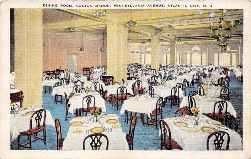 Atlantic City New Jersey~Colton Manor Dining Room~Fancy Tables & Chandelier~'40s