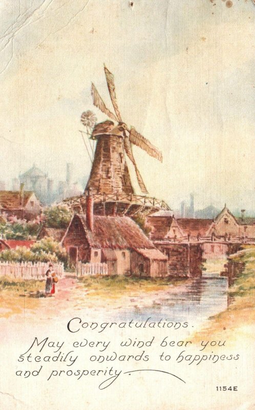 VINTAGE POSTCARD CONGRATULATIONS CARD WINDMILL MAILED FROM FLINT MICHIGAN 1919