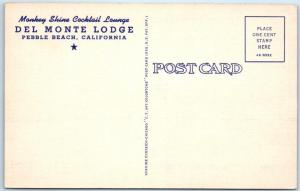 PEBBLE BEACH, CA   DEL MONTE LODGE  Monkey Shine Cocktail Lounge 1940s Postcard