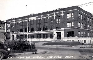 Real Photo Postcard Lake Linden and Hubbell High School in Michigan