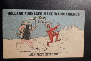 Mint USA Advertising Postcard Holland Furnaces Make Warm Friends Jack Frost Run