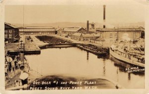 Puget Sound Navy Yard, WA RPPC Dock & Power Plant Bremerton c1930s Wale Photo