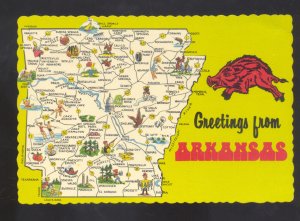 GREETINGS FROM ARKANSAS RAZORBACKS STATE MAP POSTCARD