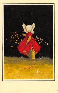June, Reproduction Girl with butterflies Sun Bonnet Unused 
