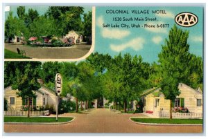 c1940's Colonial Village Motel & Restaurant Cabin Salt Lake City Utah Postcard