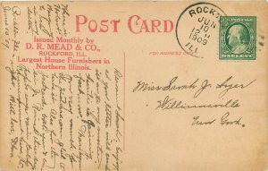 c1907 Postcard, Rockford IL 2nd Congregational Church, Advertising Mead & Co.