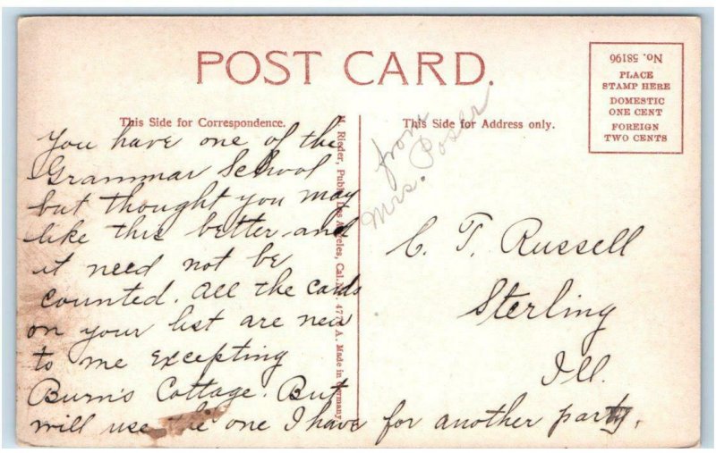 FRESNO, CA California ~ Street Scene GRAMMAR SCHOOL c1910s Reider Postcard