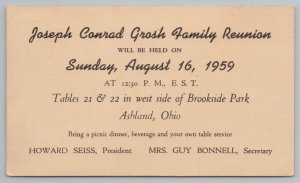 Ashland OH Joseph Conrad Grosh Reunion~Seiss, Bonnell~Hollenbaugh of Shiloh 1959