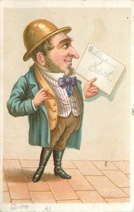 Victorian Trade Card Sample, Well Dressed Man Beard & Long Nose has a Card