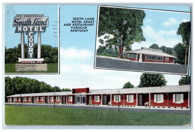 1958 South Land Hotel Court And Restaurant Paducah Kentucky KY Signage Postcard