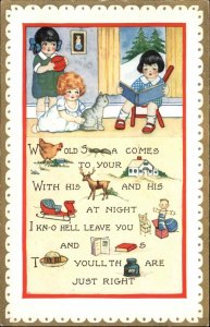 Whitney Christmas Rebus Puzzle Children Reading Vintage Postcard