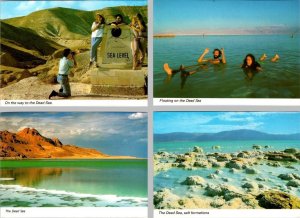 4~4X6 Postcards Israel, Asia  THE DEAD SEA  Tourists~Photographer~Swimmers~Salt