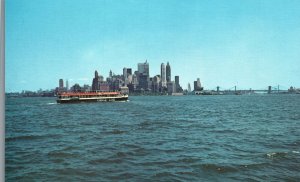 Vintage Postcard Circle Line Yacht Downtown Manhattan Skyline Spot New York NY