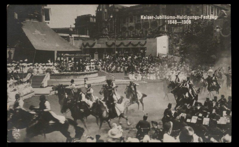 Austria Kaiser Franz Joseph 1908 Huldigungs 50th Anniv Festival RPPC USED G97149