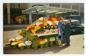 Postcard Flower Stand Busy Street Corner San Francisco CA Standard View Card 