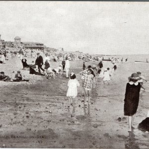 c1910s Bexhill-on-Sea England Beach Children Fashion Sepio Postcard Swain Castle