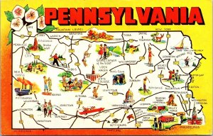 Circa 1957 Pennsylvania, the Keystone State, State Map Postcard