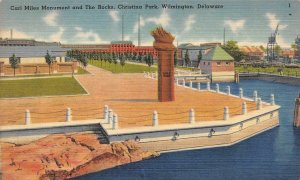 WILMINGTON, DE Delaware CARL MILES MONUMENT~Christina Park  c1940's Postcard