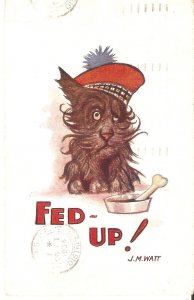 J.M. Watt. A Comic Dog. Fed-Up  Humorous old vintage Enghlish postcard