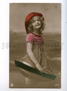 244180 Mode FASHION Girl w/ SHIP TOY Vintage tinted PHOTO PC