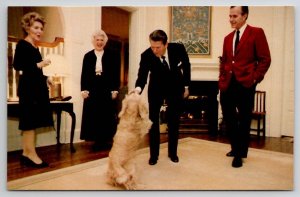President Reagan And First Lady Nancy At Home VP Bush Family Dog Postcard X29