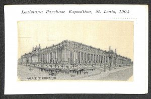 ST. LOUIS WORLD'S FAIR EDUCATION PALACE EXPO SILK INSERT NOVELTY POSTCARD 1904