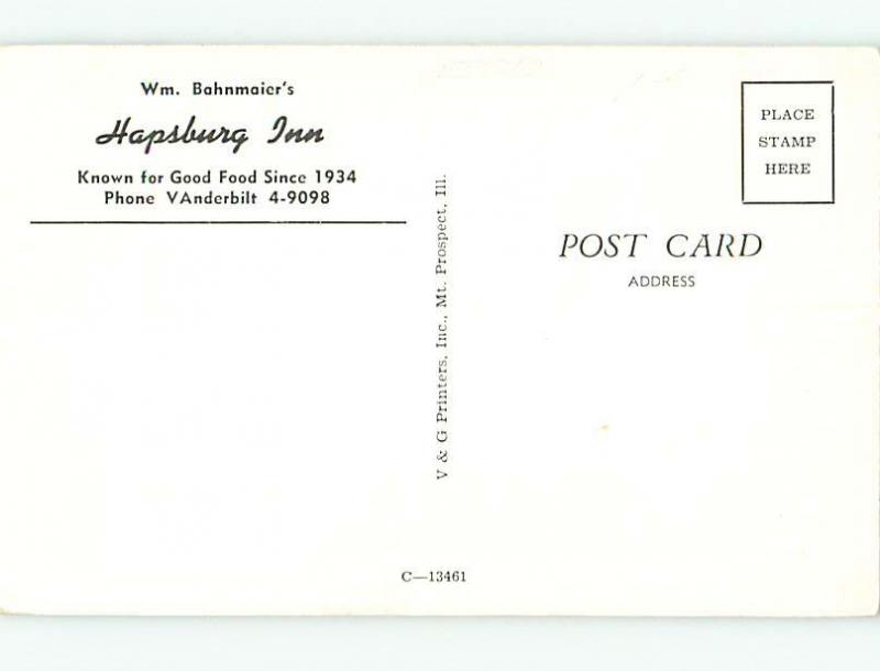 Unused Pre-1980 HAPSBURG INN RESTAURANT Des Plaines Illinois IL v7563