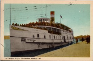 Postcard Ontario Steamer Rapids Prince Docked at Cornwall St. Lawrence 1949 K73