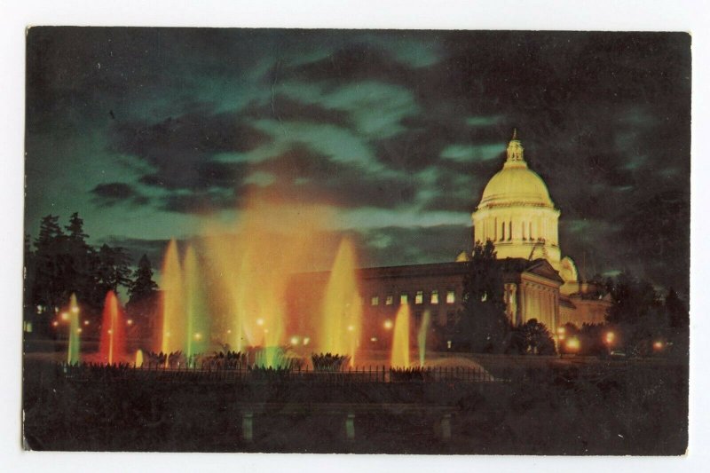 Postcard Legislative Bldg. Fountain Olympia WA Night View Standard View Card 