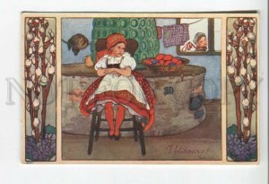 478184 VICENOVA Czech EASTER Girl EGG Colorful Vintage postcard 1910 year