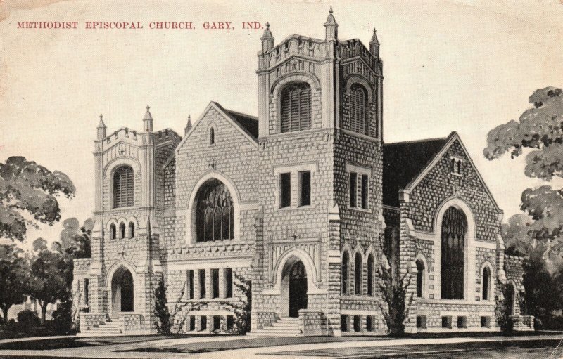 Vintage Postcard 1909 Methodist Episcopal Church Parish Building Gary Indiana IN